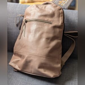 NWT Able Gray Taupe Leather Meron Backpack Small Flaws